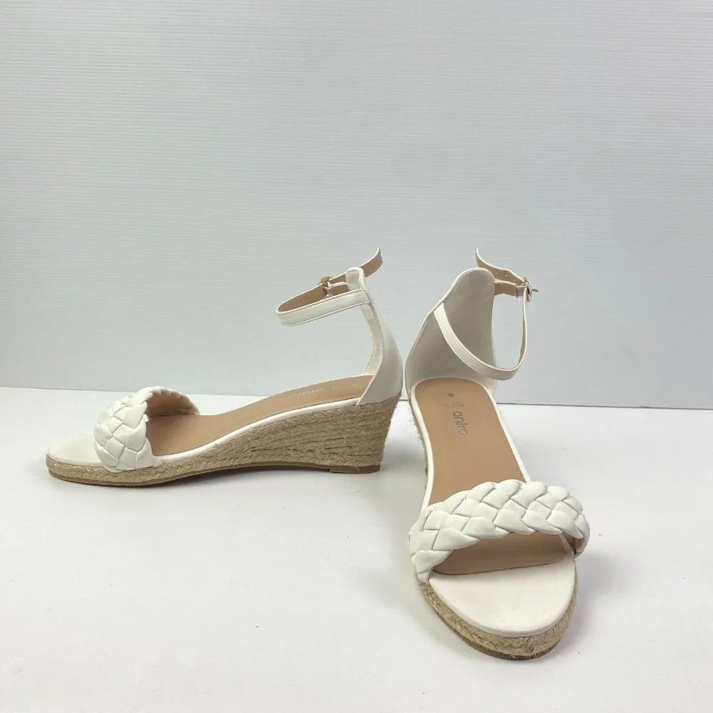 BNWOT Anko Wedges Size 8 White Braided 7cm high Strappy - Picture 1 of 10